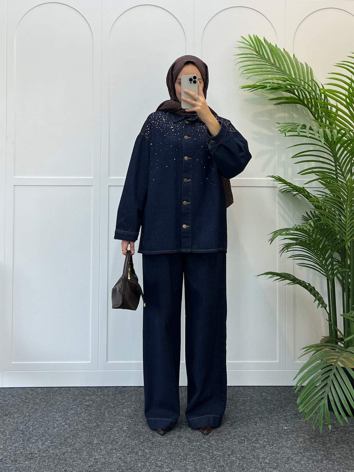 Nadi Taşlı Denim Takım