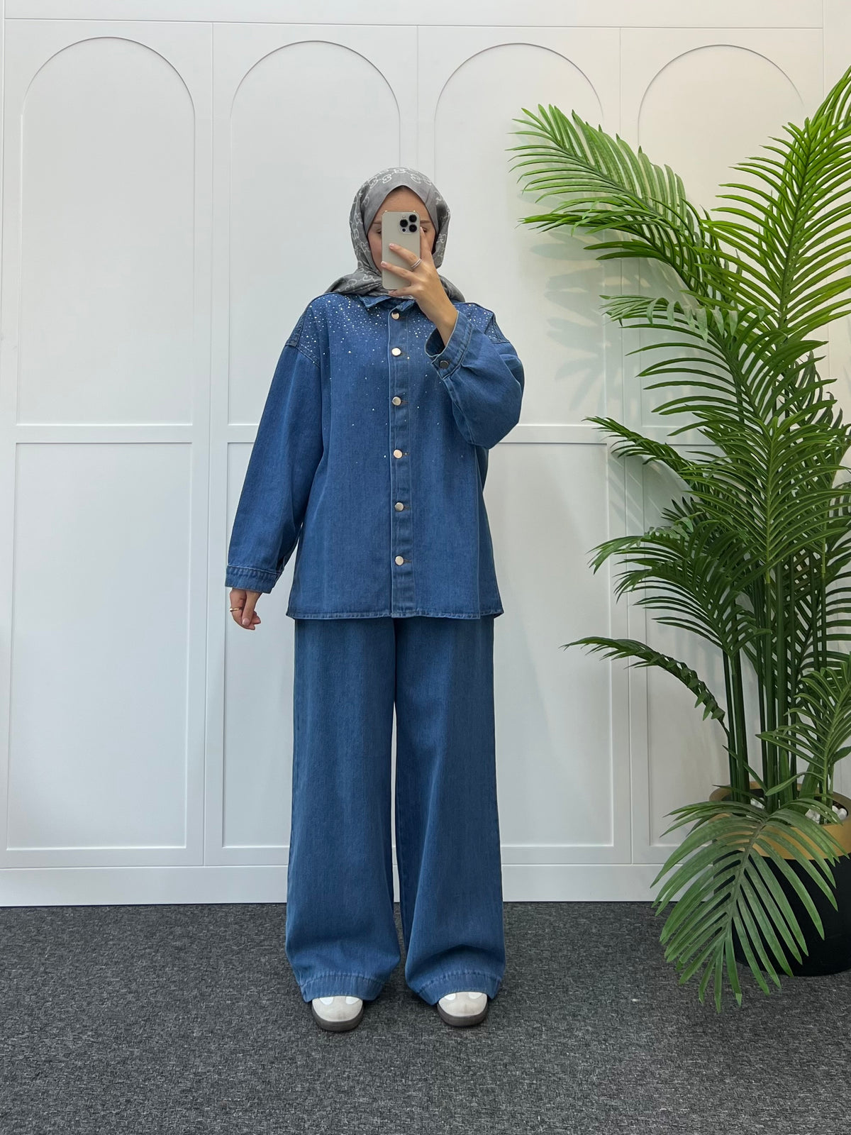 Nadi Taşlı Denim Takım