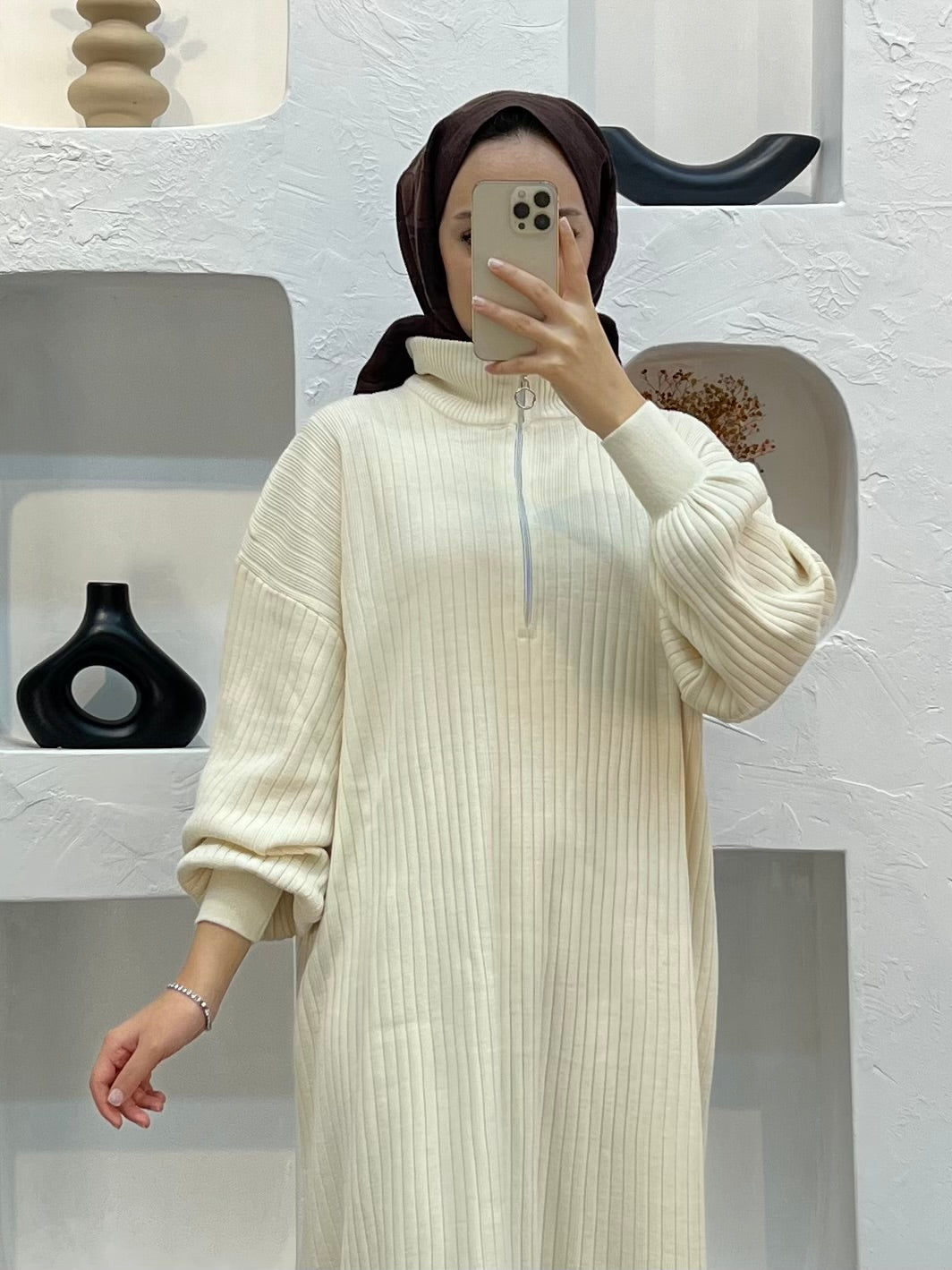 Fermuarlı Triko Elbise