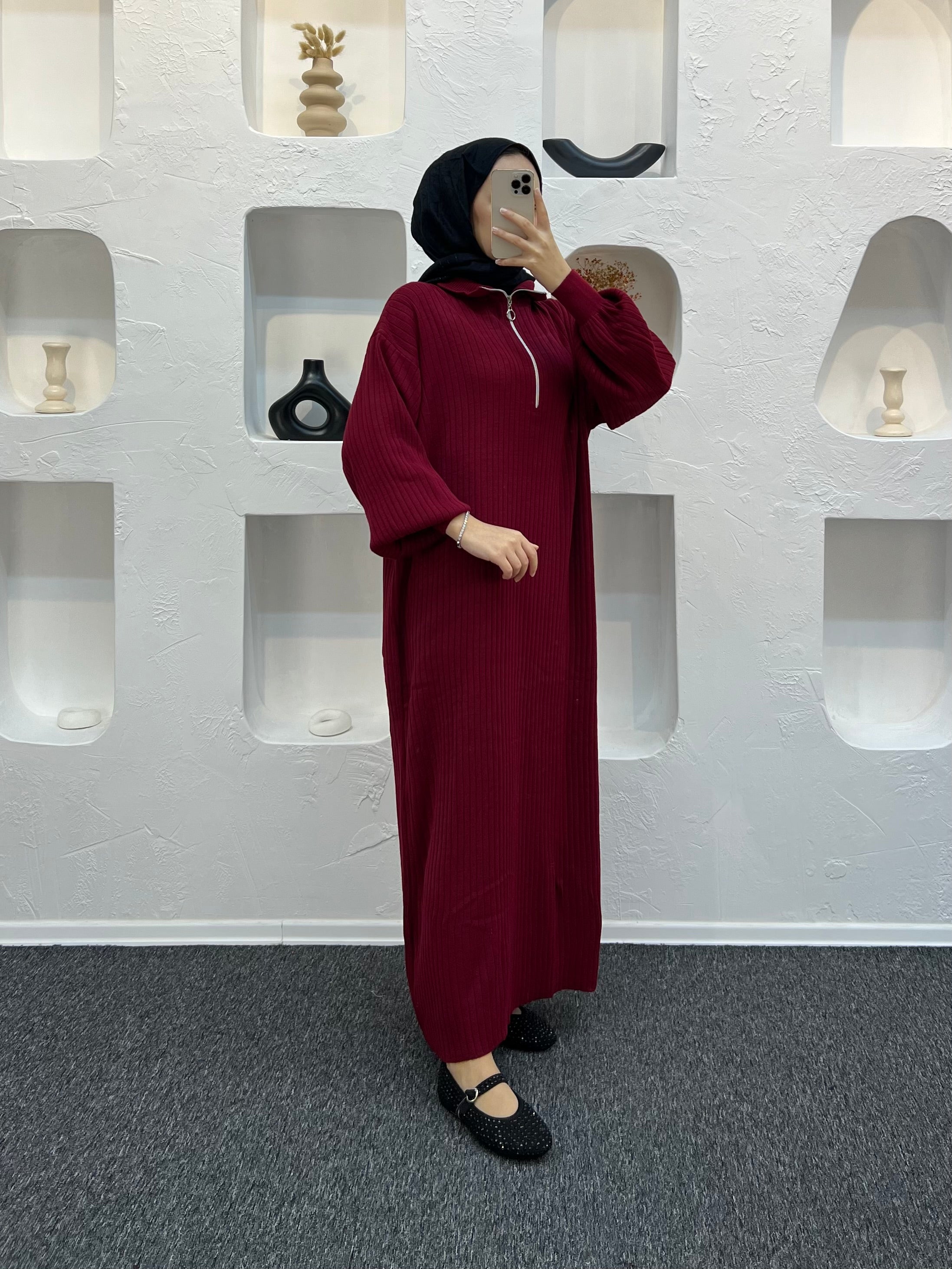 Fermuarlı Triko Elbise