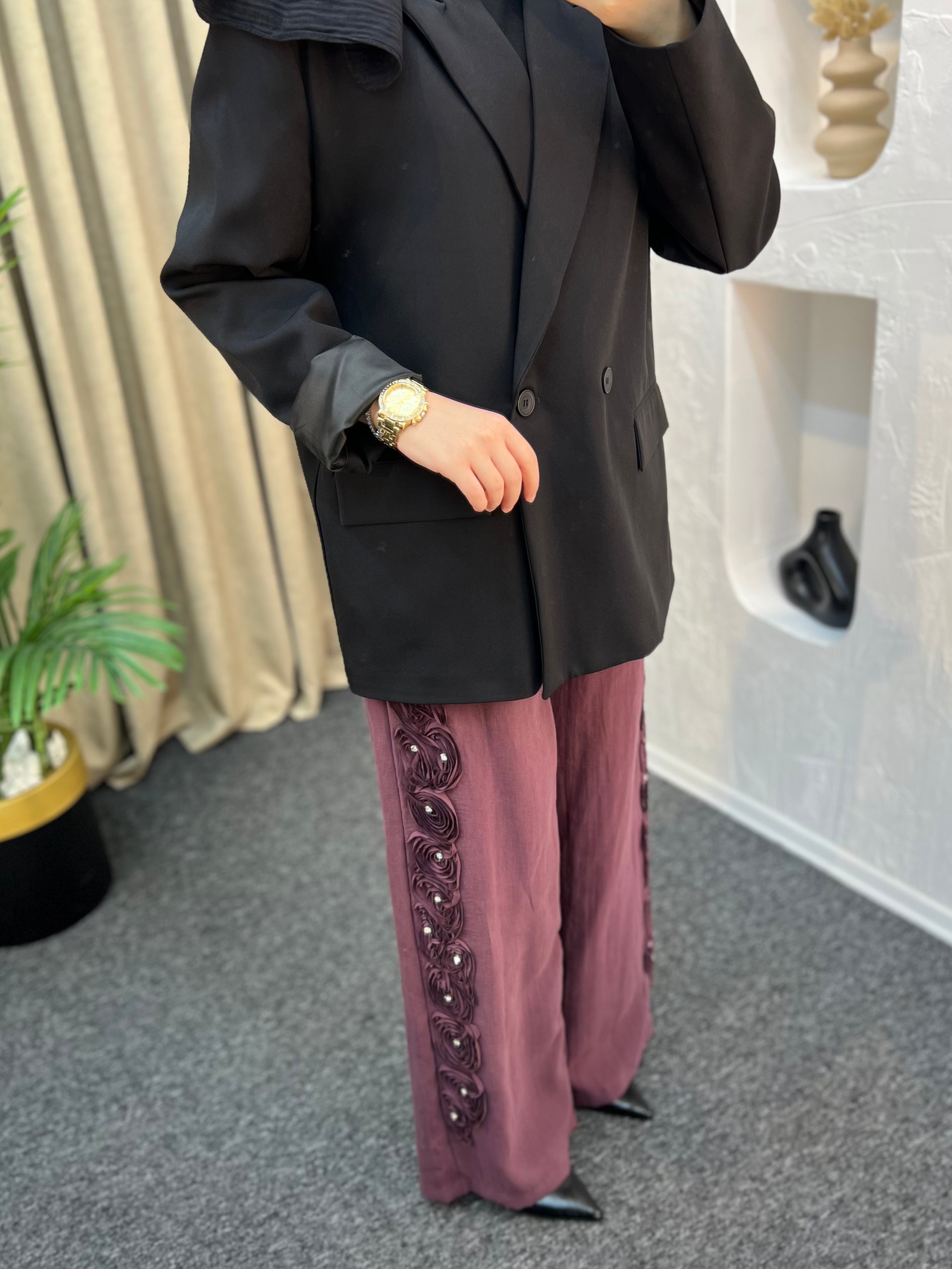 Taşlı Çiçek Pantolon