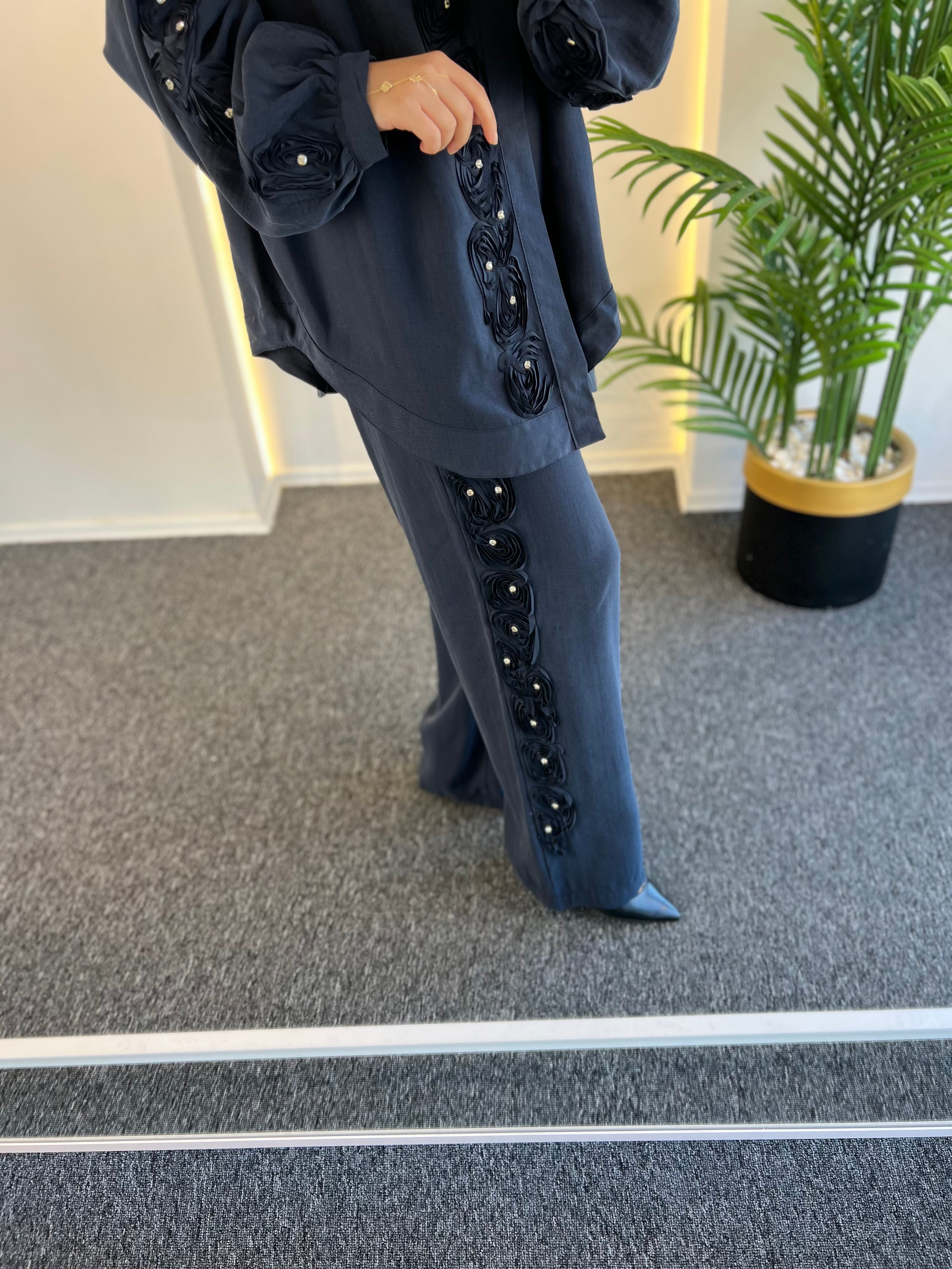 Taşlı Çiçek Pantolon