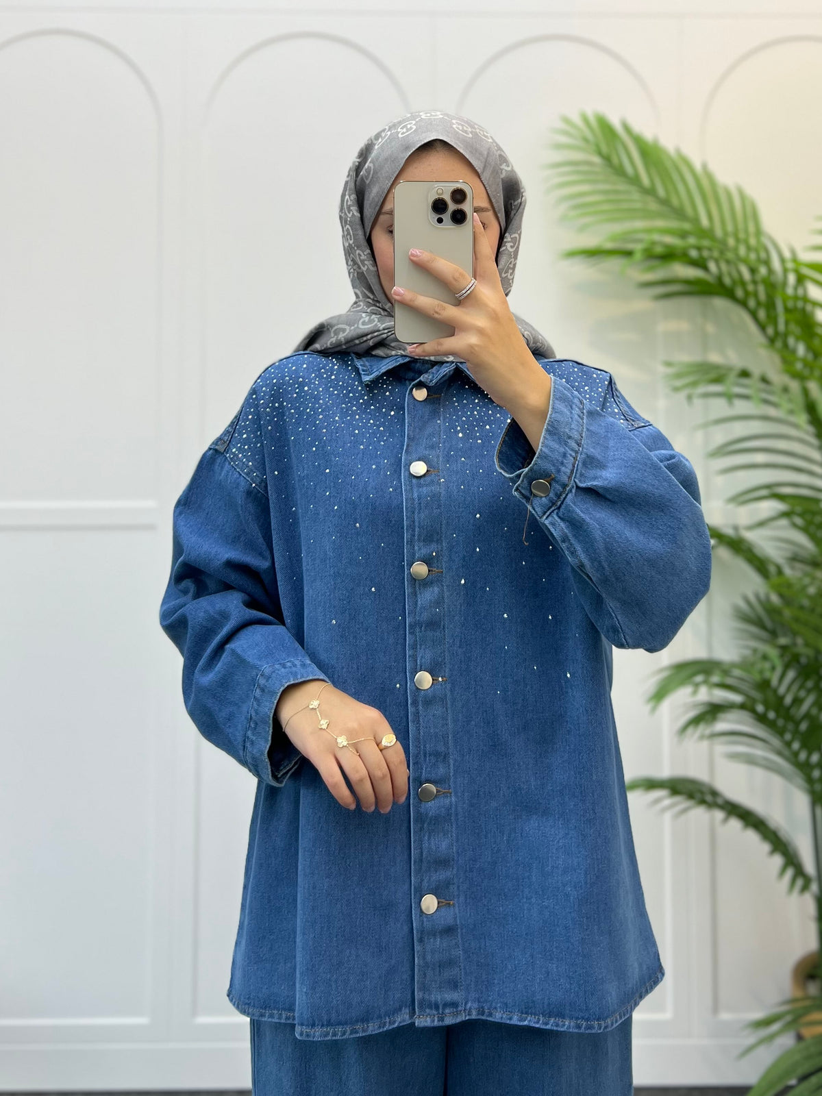 Nadi Taşlı Denim Takım