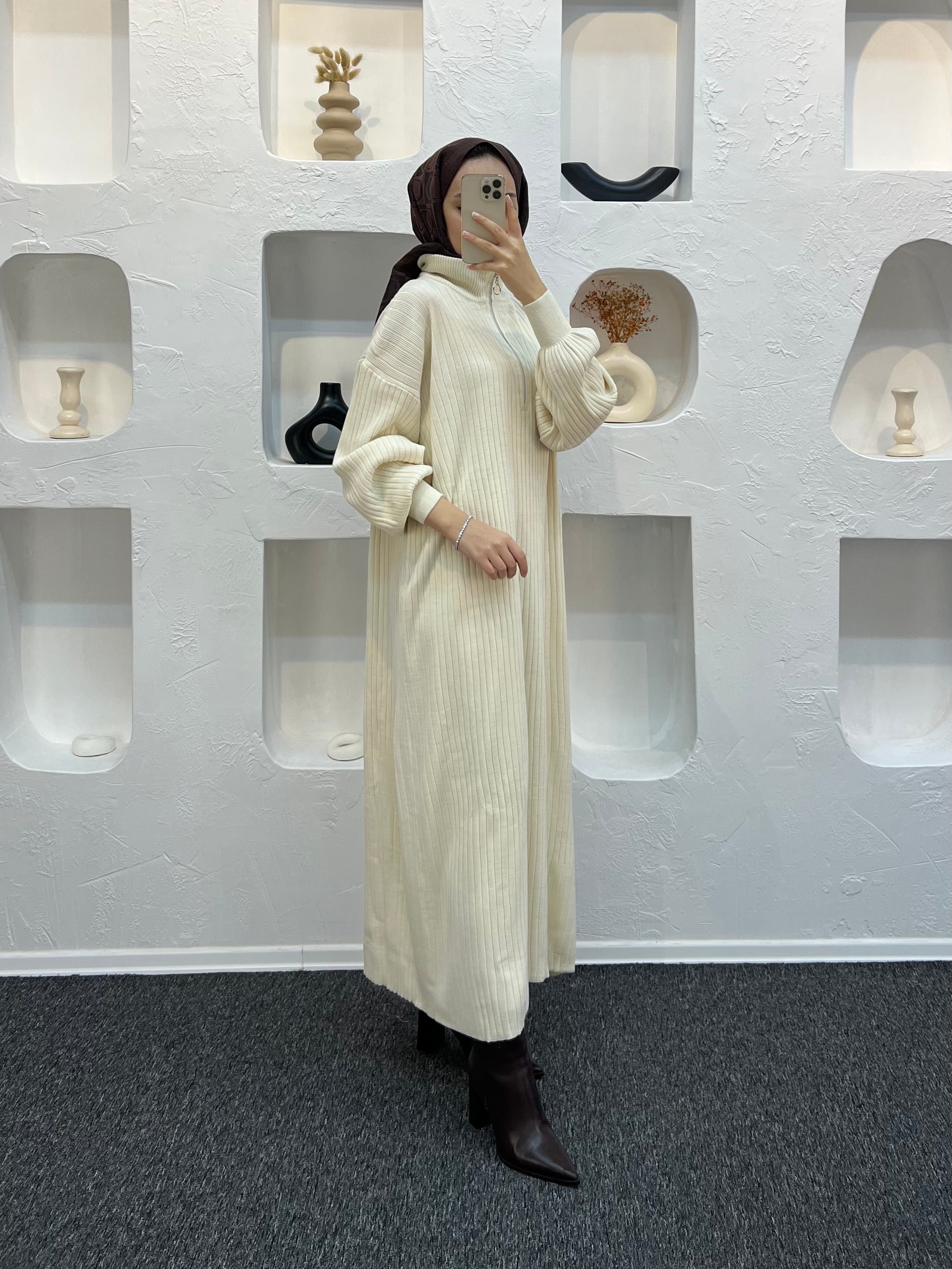 Fermuarlı Triko Elbise