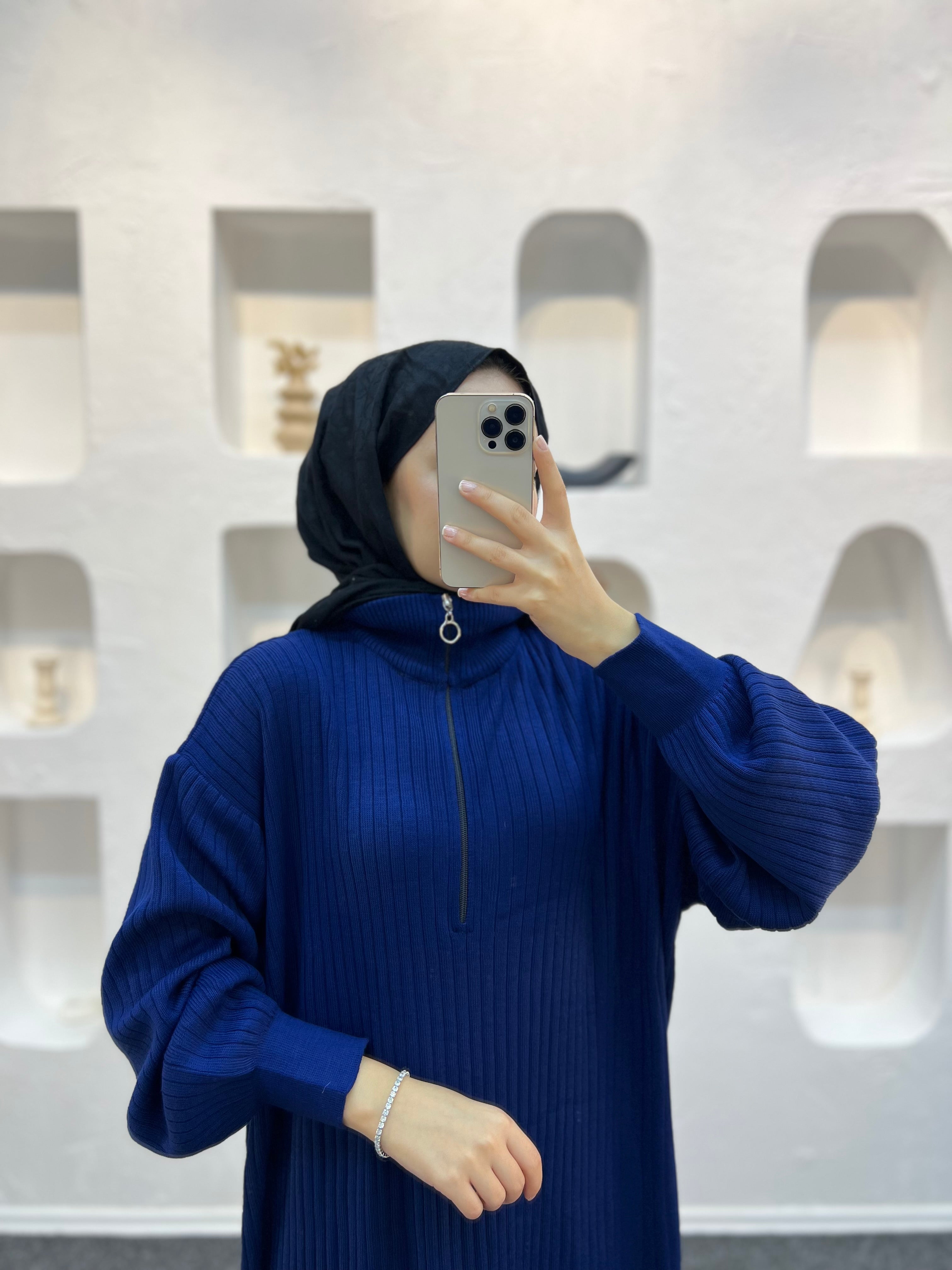 Fermuarlı Triko Elbise