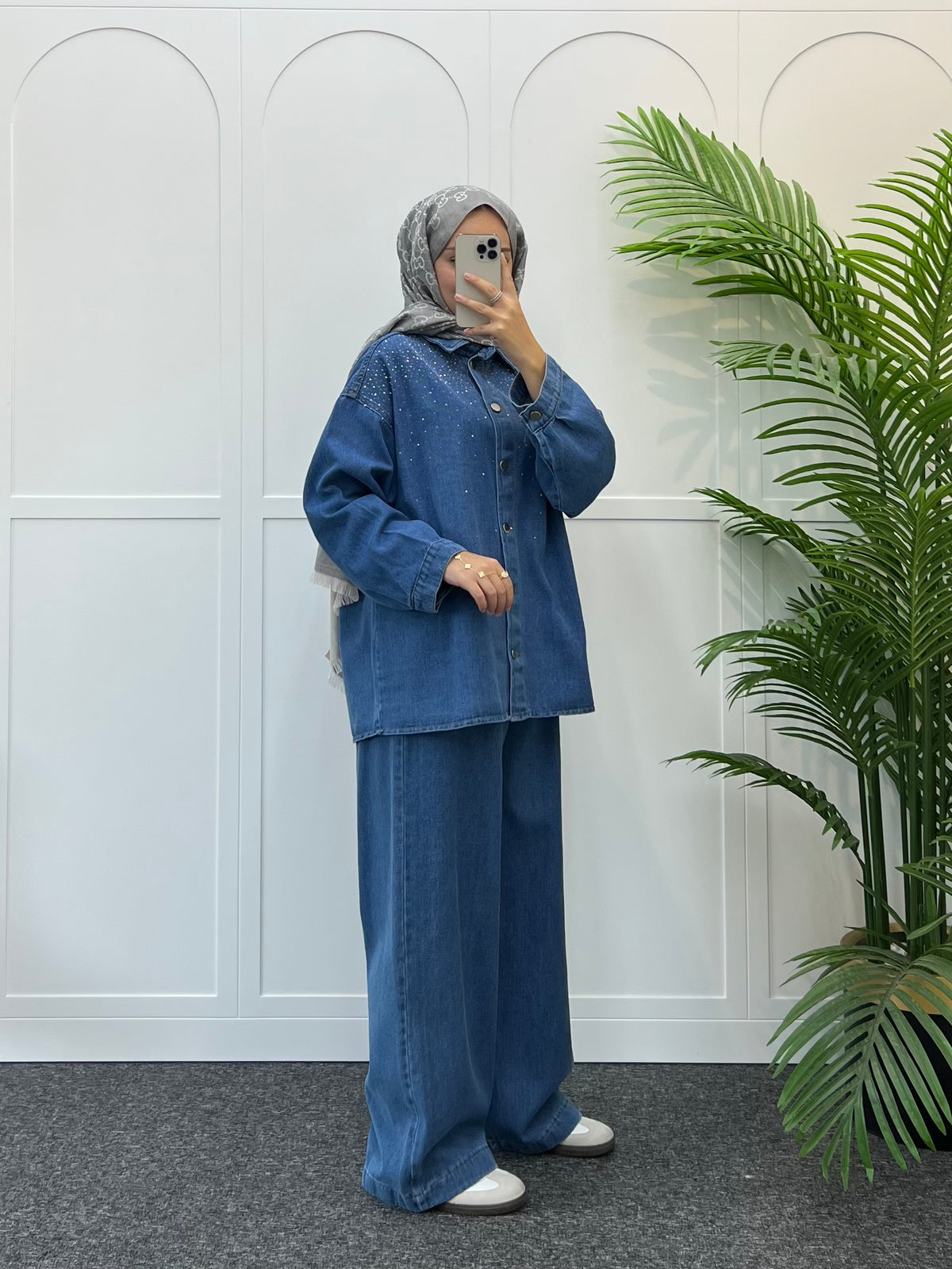 Nadi Taşlı Denim Takım