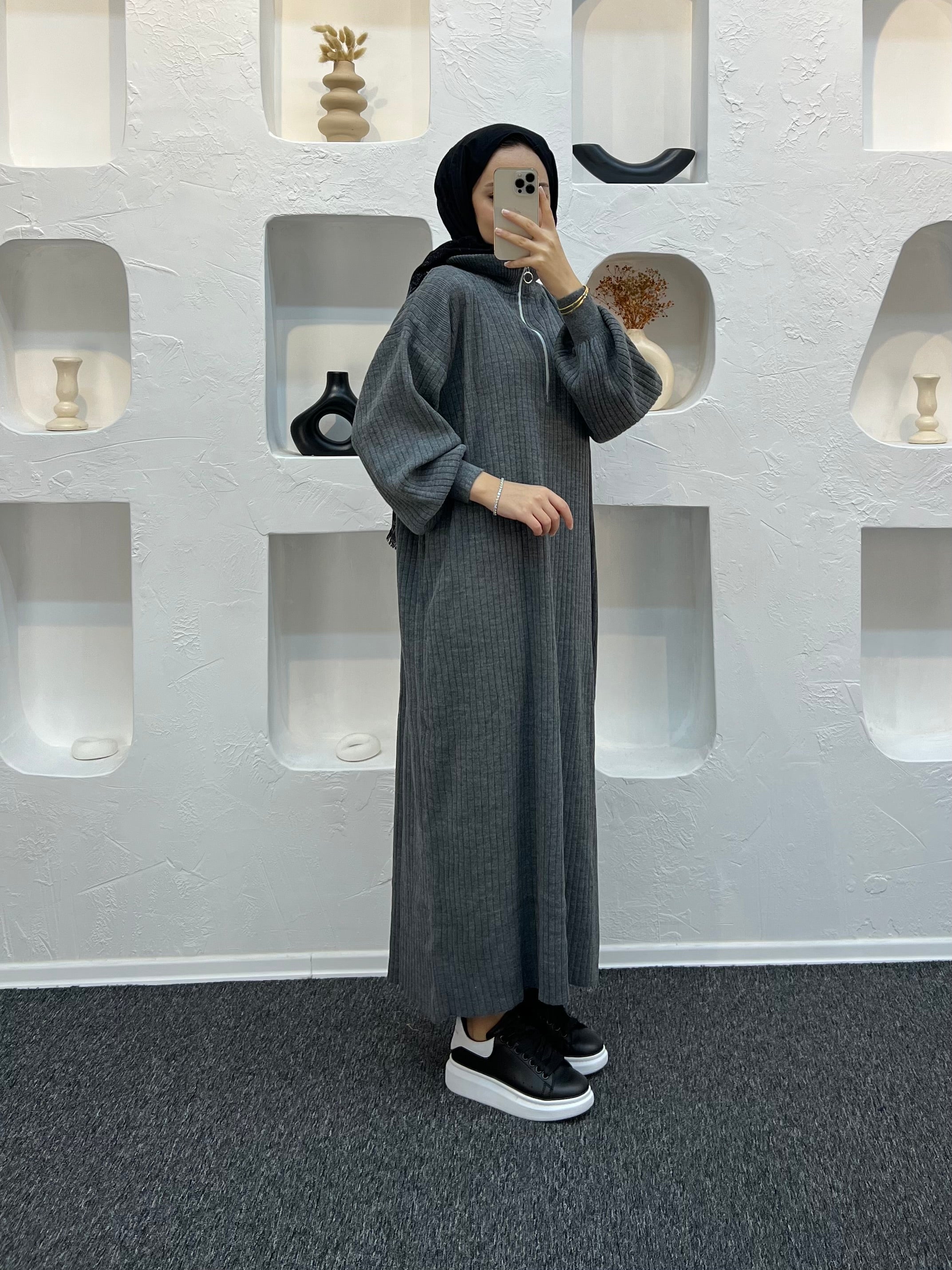 Fermuarlı Triko Elbise