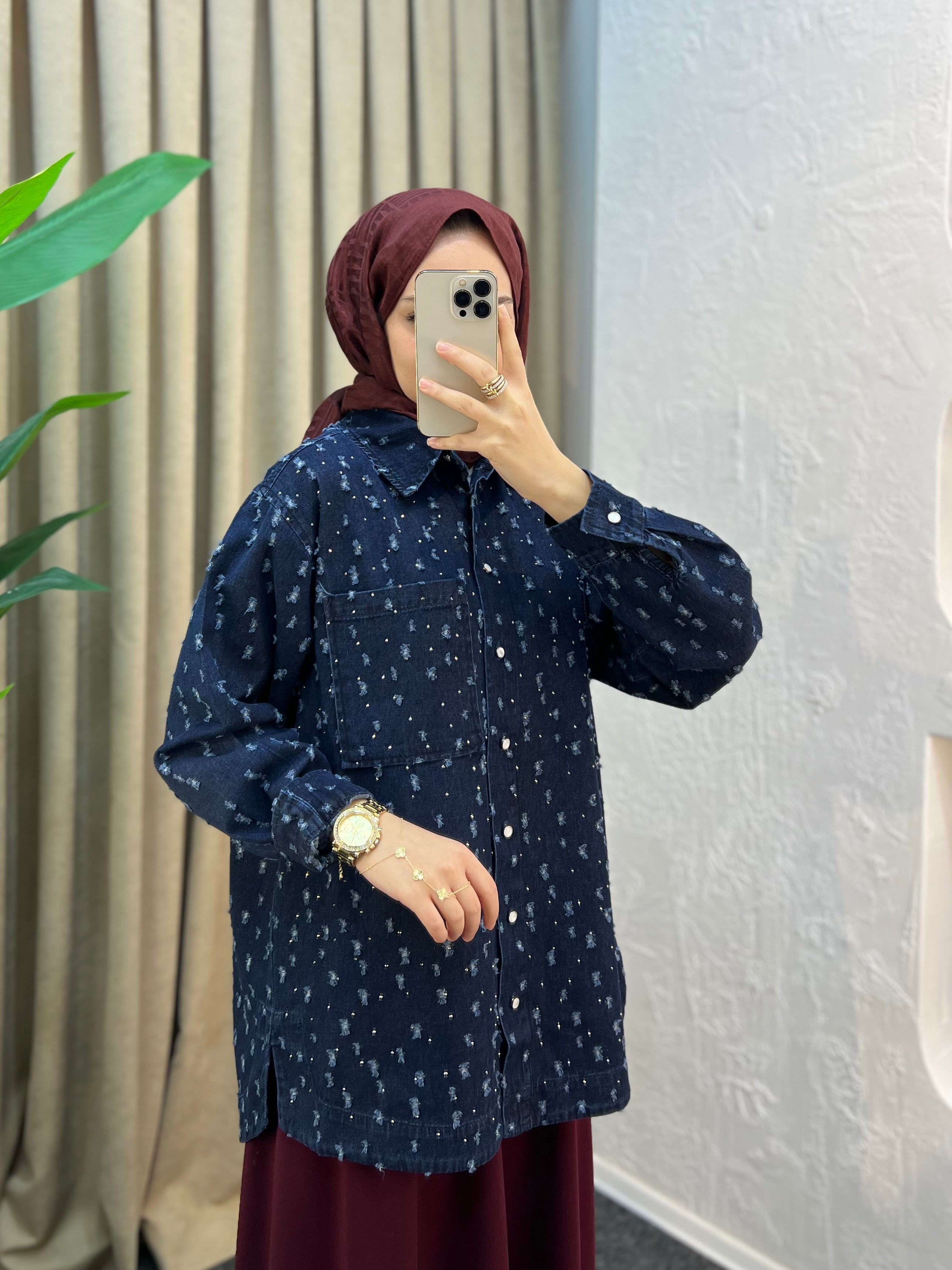 Ola Taşlı Kot Ceket