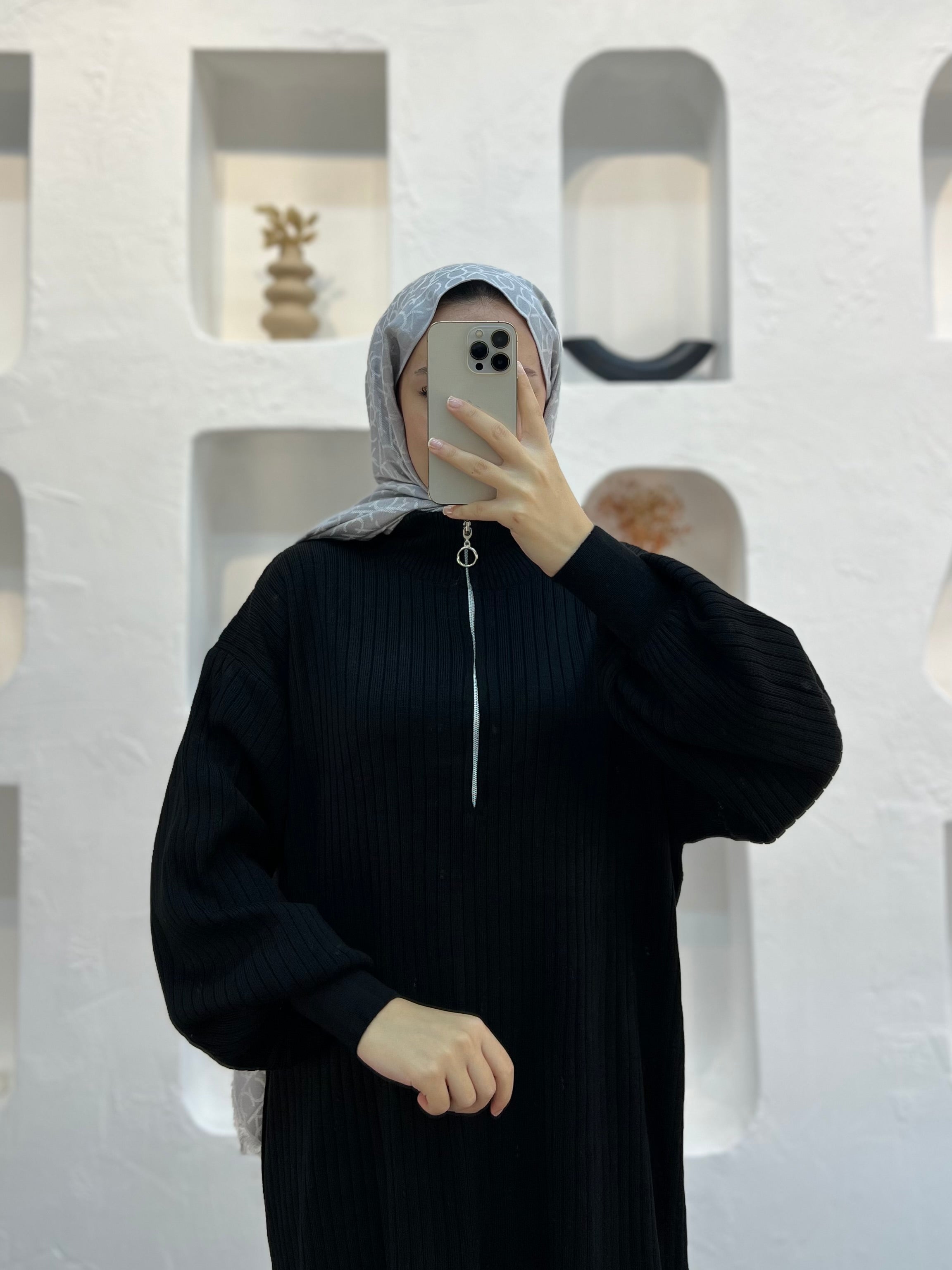 Fermuarlı Triko Elbise