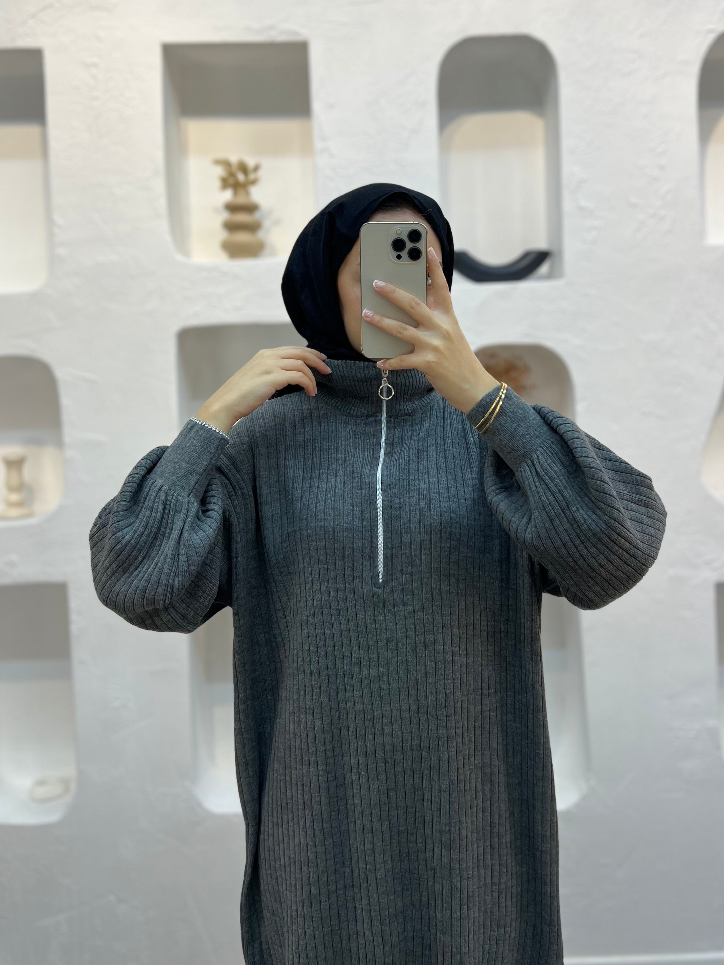 Fermuarlı Triko Elbise