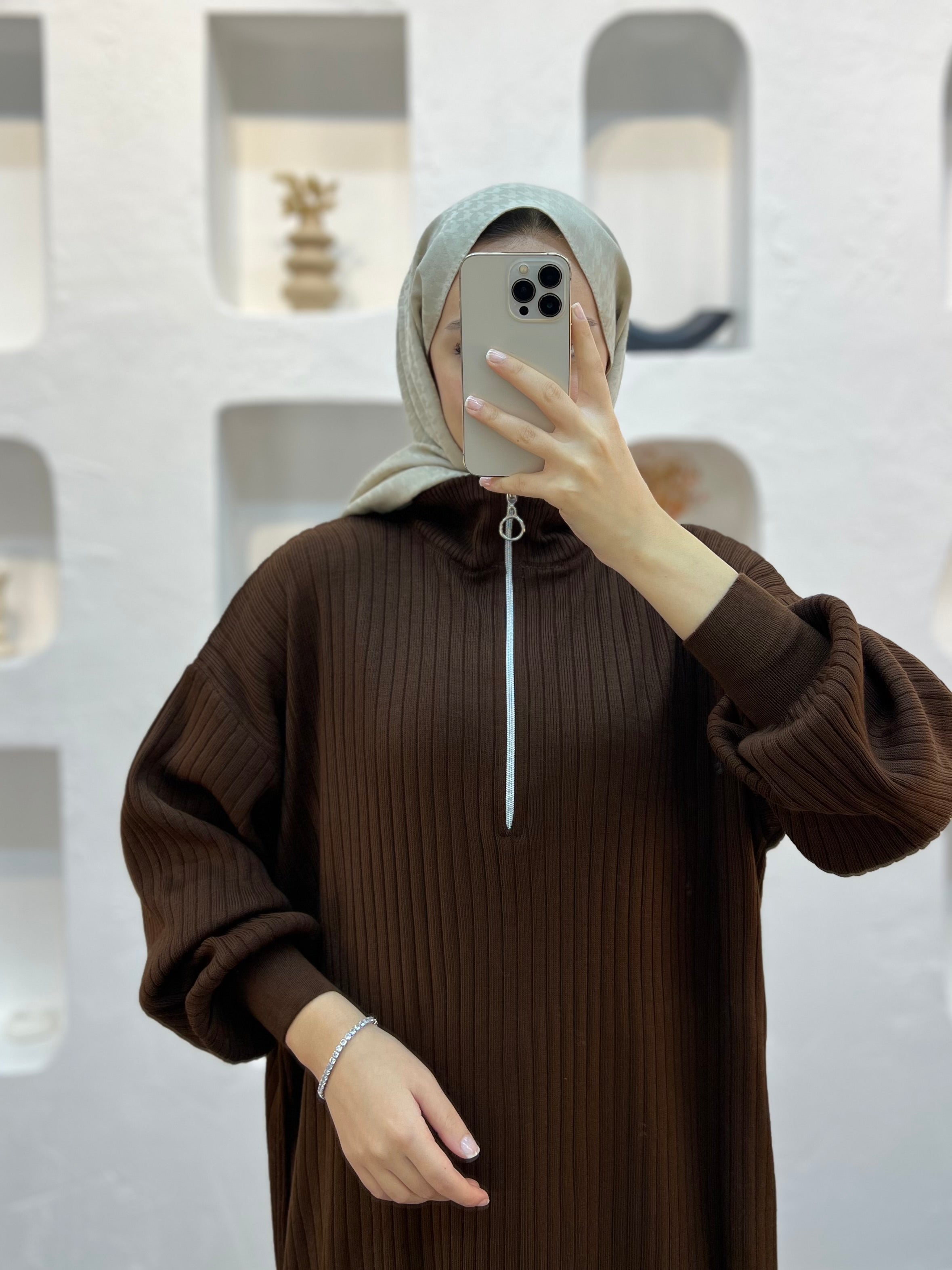 Fermuarlı Triko Elbise