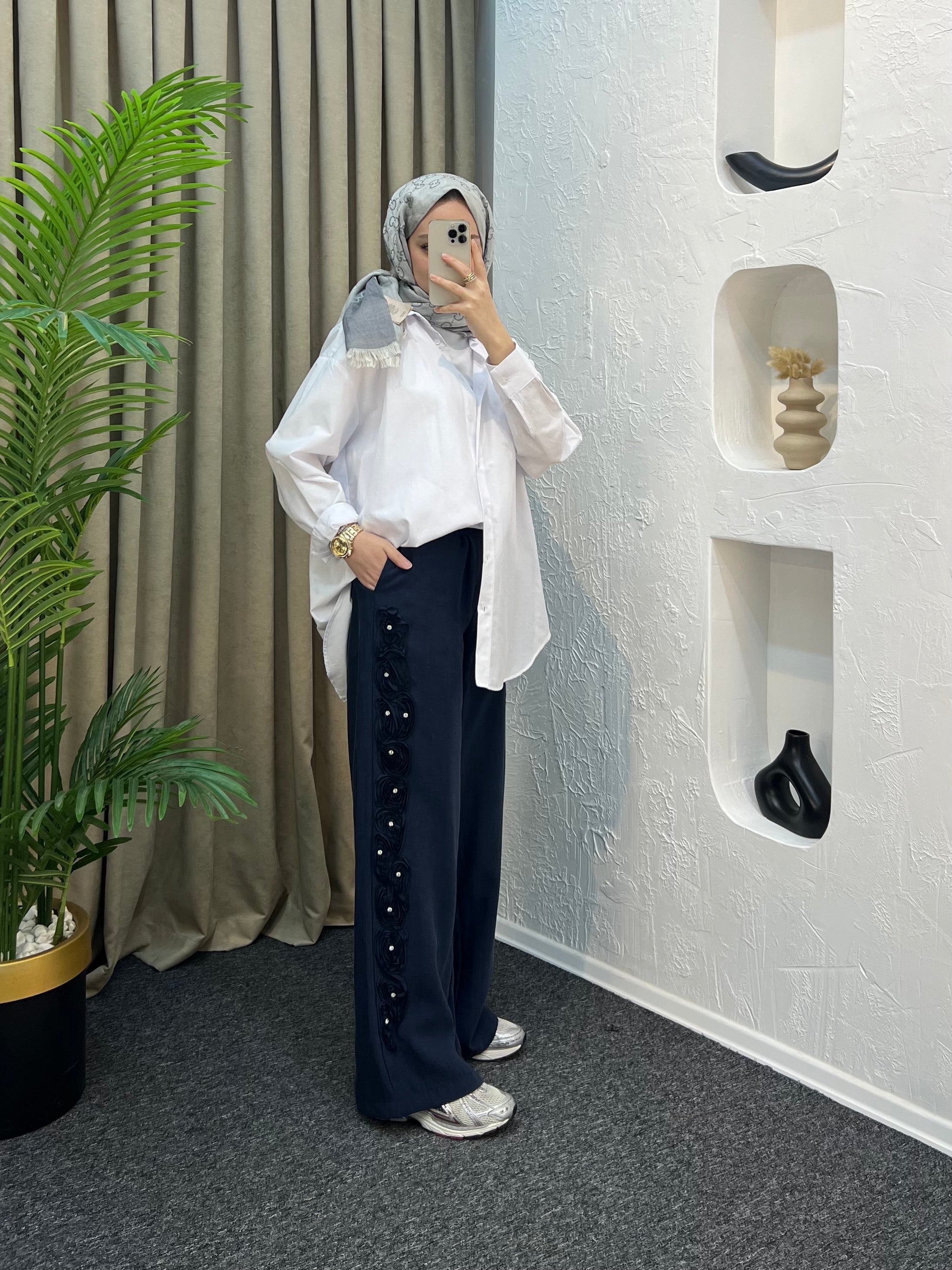 Taşlı Çiçek Pantolon