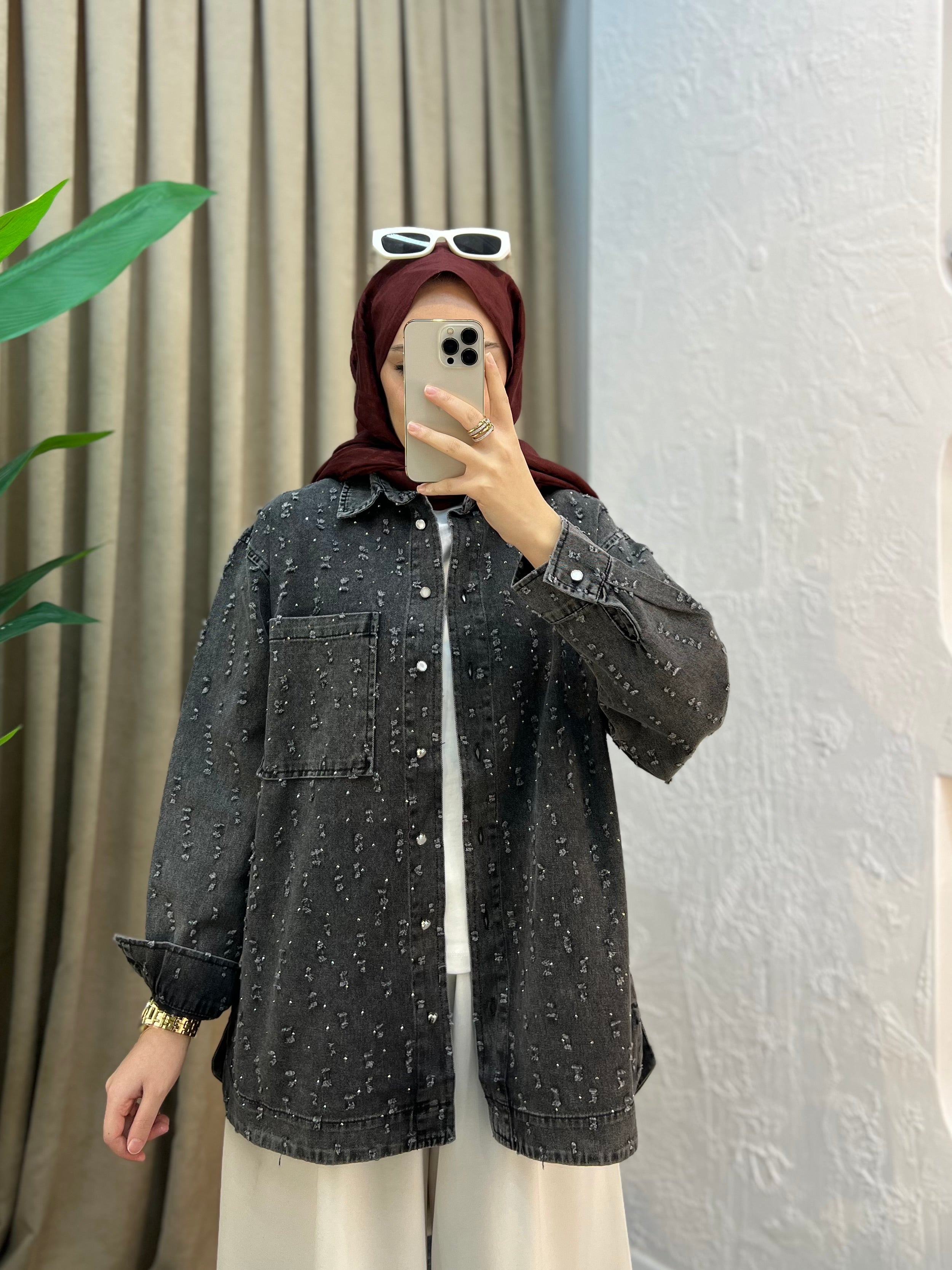 Ola Taşlı Kot Ceket