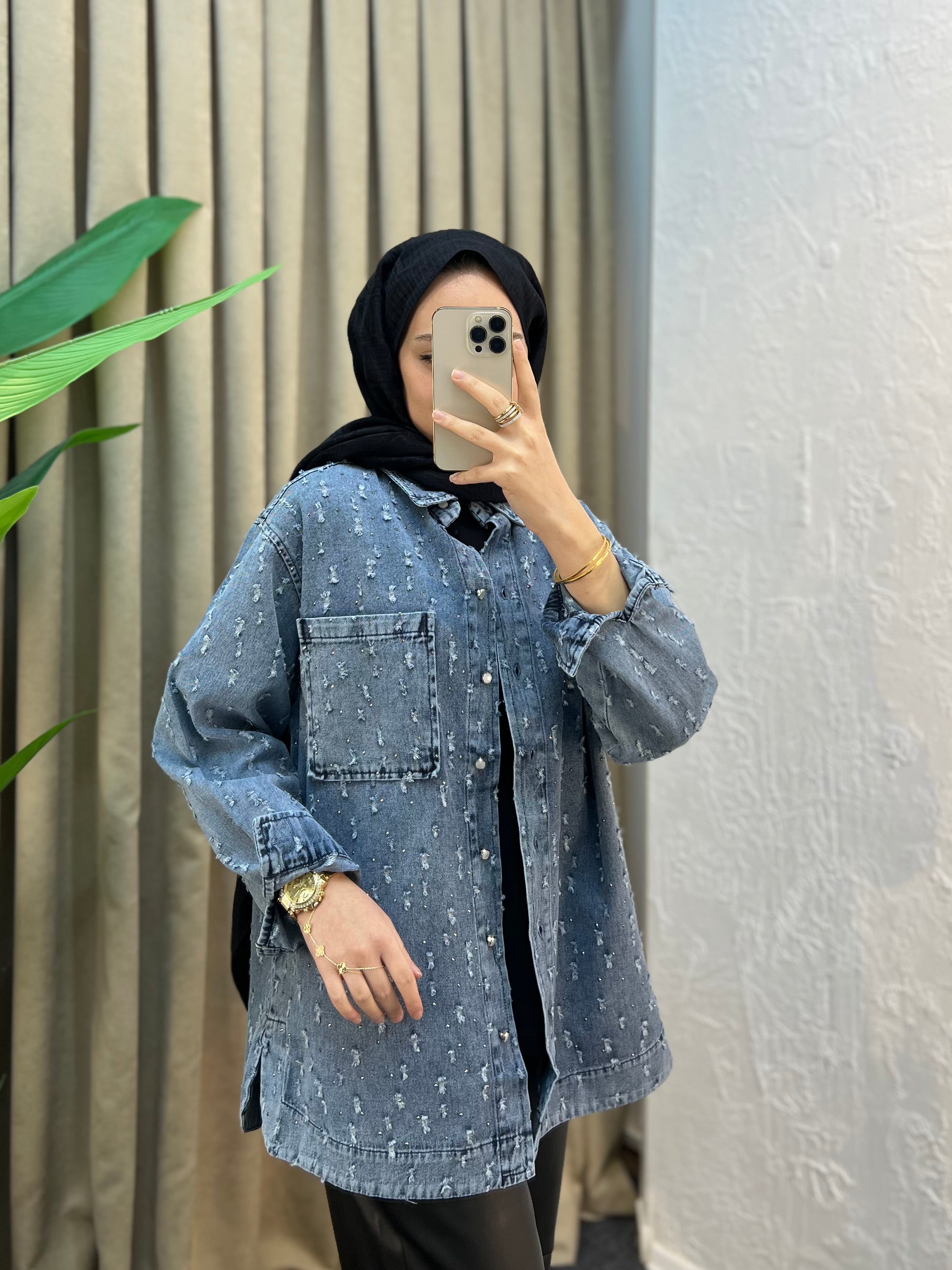 Ola Taşlı Kot Ceket