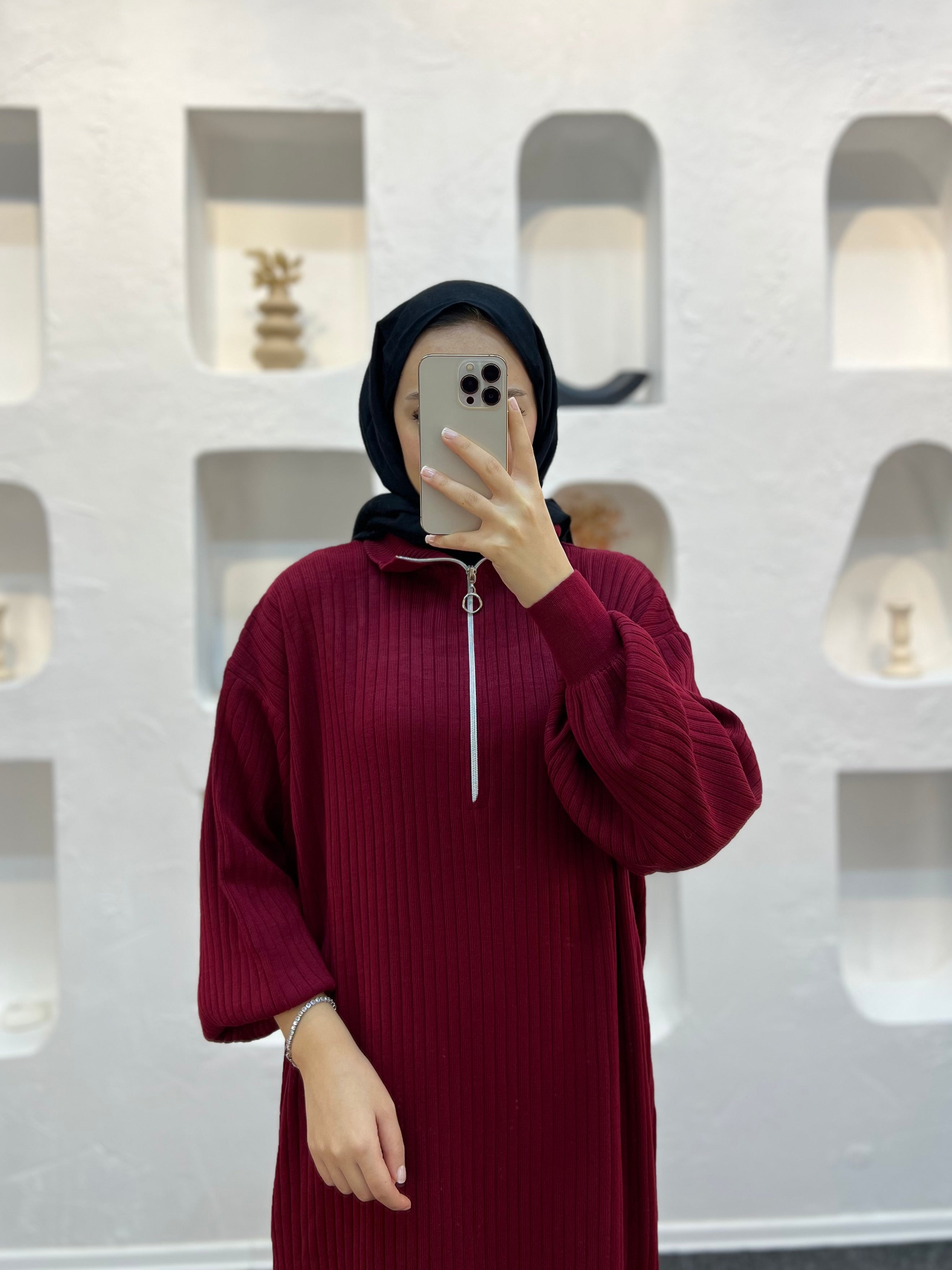 Fermuarlı Triko Elbise